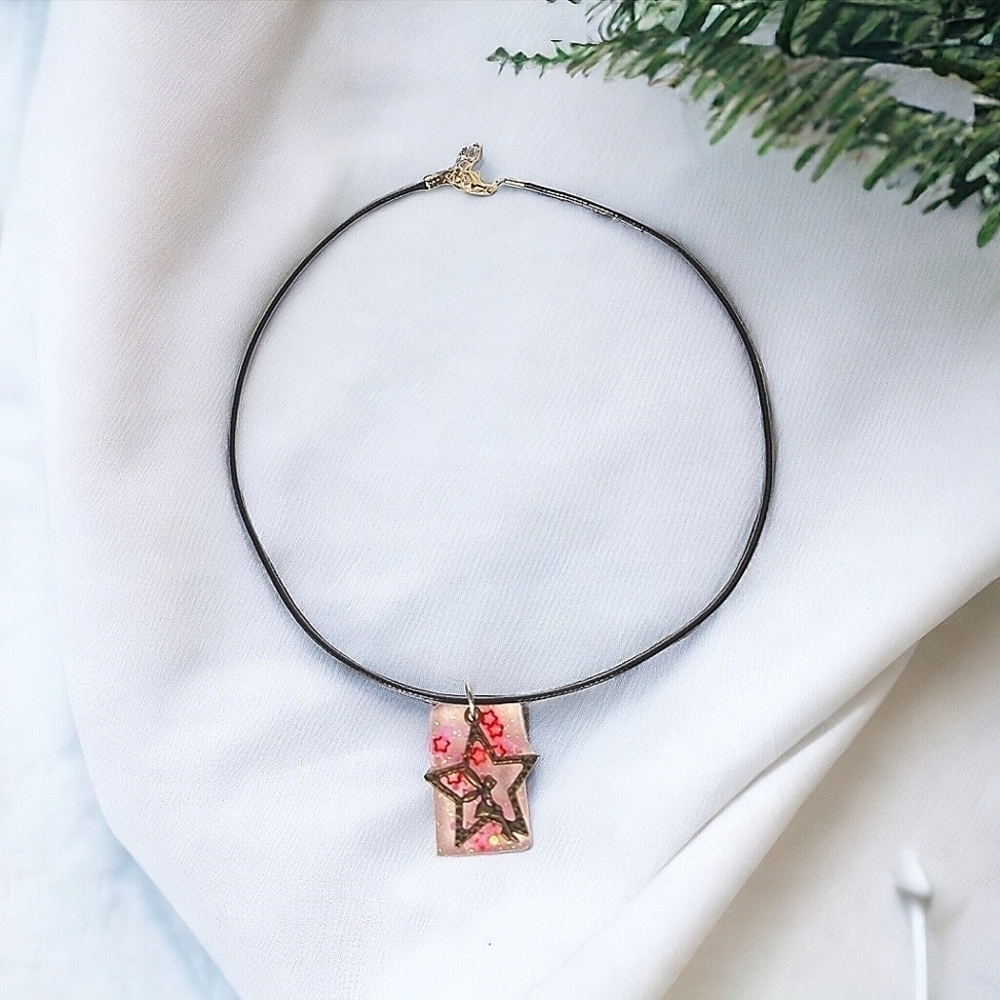 Handcrafted Bronze Tone Fairy and Star Necklace With Resin Backdrop
